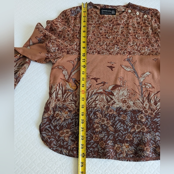 Carole Little Saint Tropez 100% Silk Floral Birds Marsh Print Blouse, size S - Picture 7 of 12